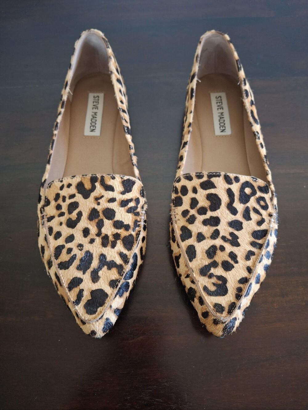 STEVE MADDEN "Featherl" Genuine Calf Hair Tan Black Loafer Size 8.5